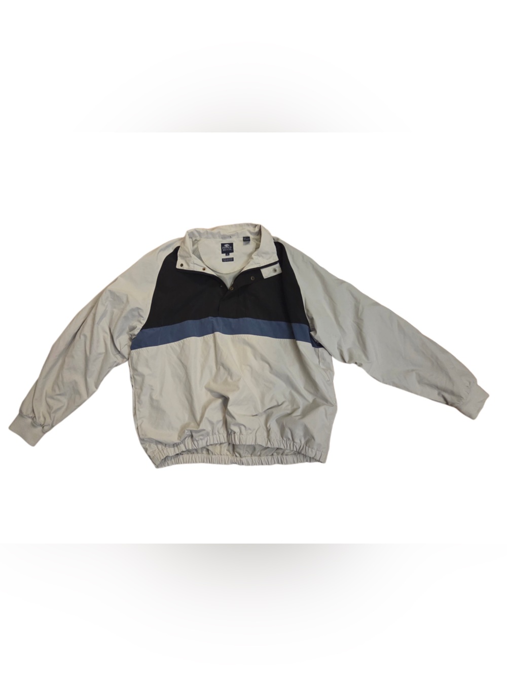 Pebble Beach Pullover Windbreaker Jacket in Light Gray with Navy Stripe